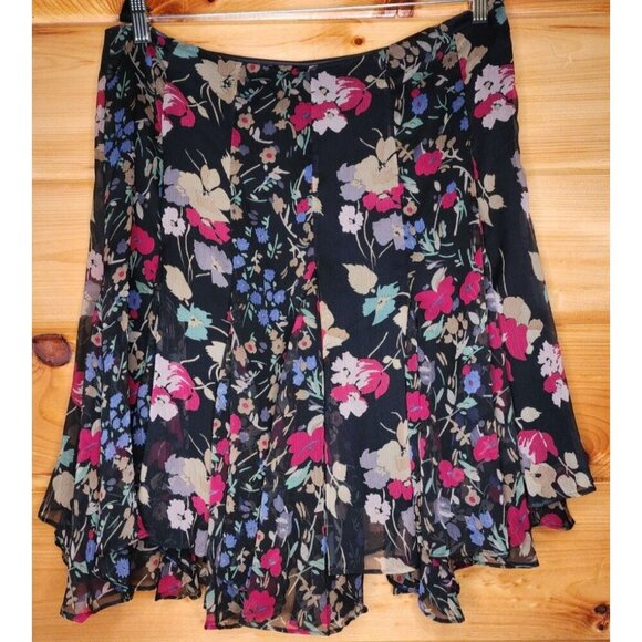 Lauren Ralph Lauren Women's Ruffled Floral Georgette Skirt Multi Size 12 - Picture 9 of 16